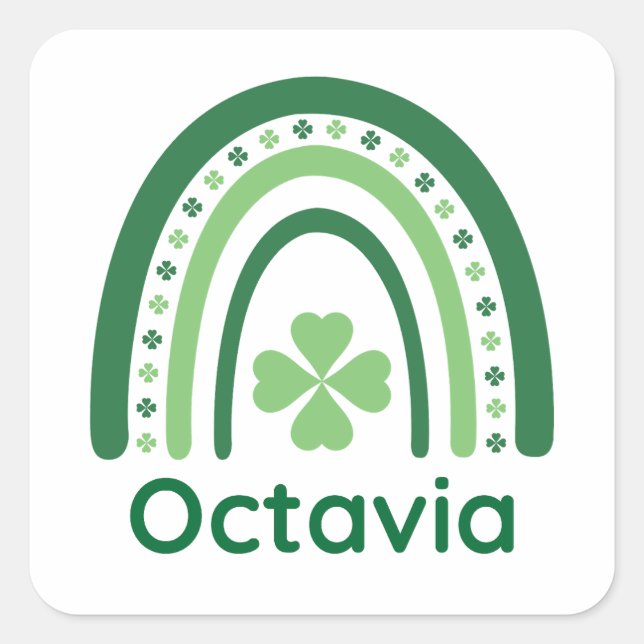 Octavia Name Clover Boho Rainbow Quadratischer Aufkleber (Vorderseite)