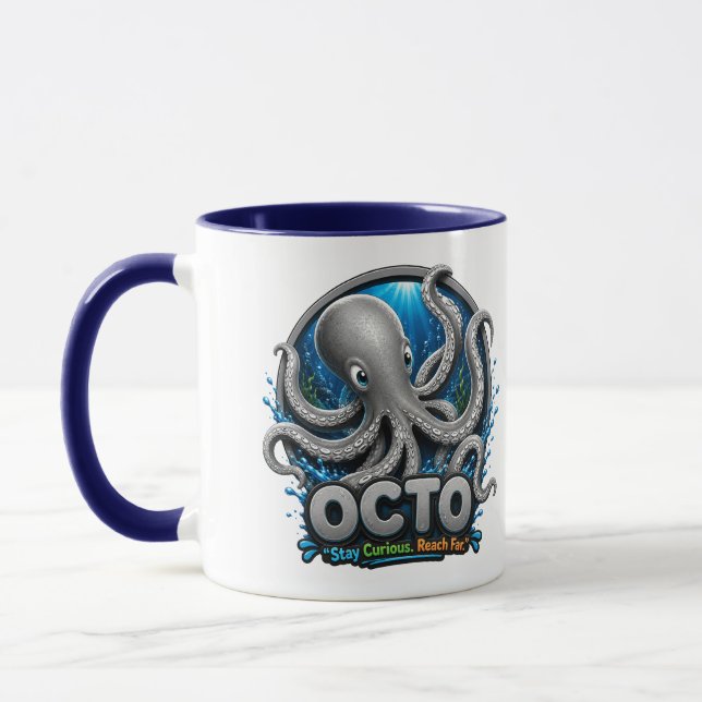 Octo Oktopus – Bleib neugierig. Erreiche weit. Tasse (Links)
