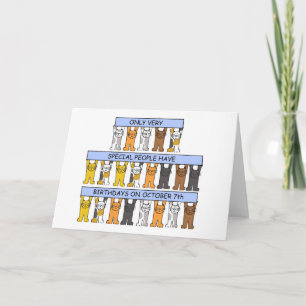 October 7th Birthday Cute Cartoon Cats Karte