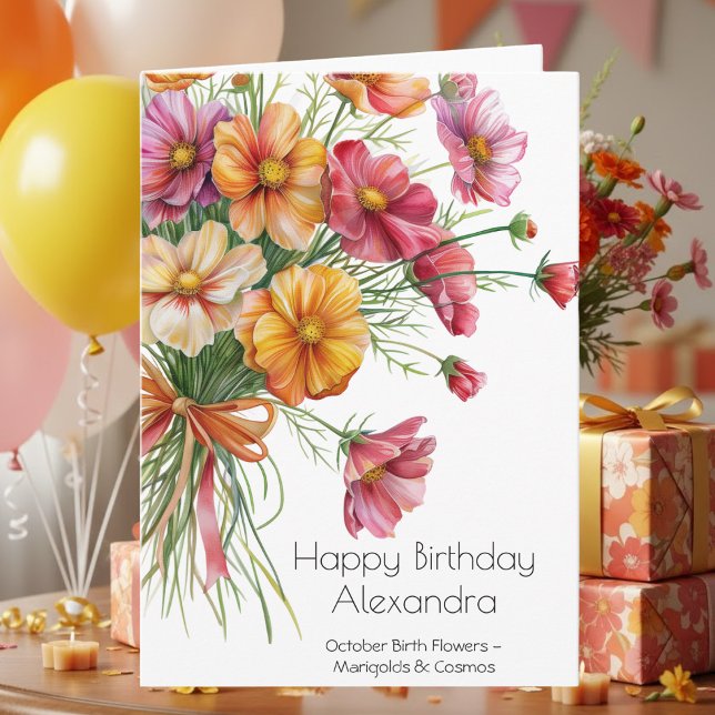 October Birth Flower Birthday Card | Marigolds Karte (Von Creator hochgeladen)