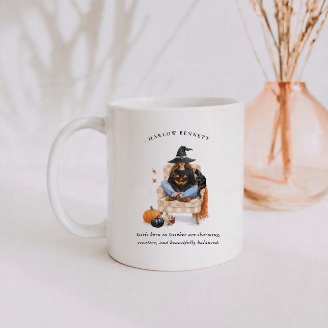 October Birth Month Girl | Monogram  Kaffeetasse (Von Creator hochgeladen)