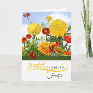 October Birthday Marigold Garden with Name Karte