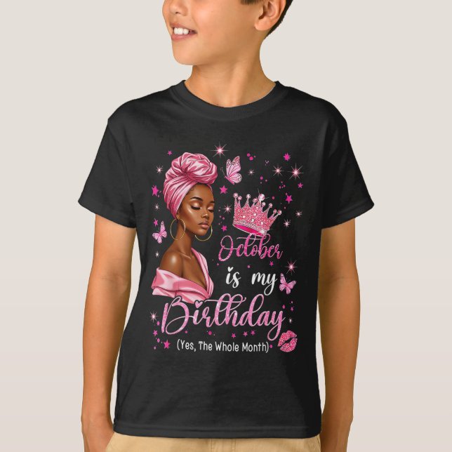 October Birthday Queen Pink Crown Butterfly Gift F T-Shirt (Vorderseite)