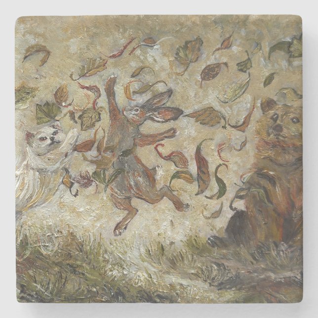 October Fun Whimsical Autumn Forest Animals  Steinuntersetzer (Vorderseite)