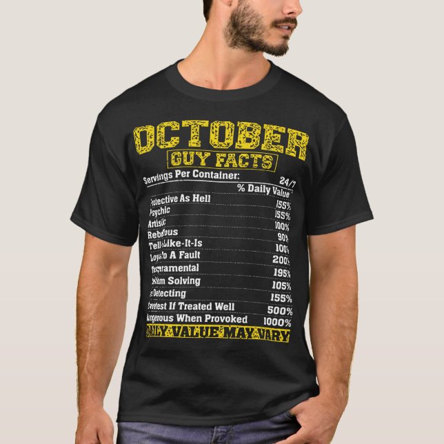 October Guy Nutrition Facts Libra Scorpio birthday T-Shirt (Vorderseite)