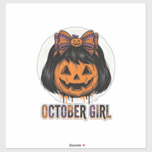 October Mädchen Kürbis Bogen Halloween Vektor Desi Aufkleber