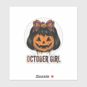 October Mädchen Kürbis Bogen Halloween Vektor Desi Aufkleber