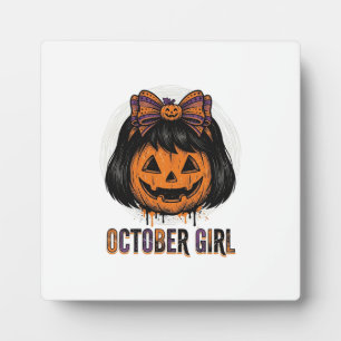 October Mädchen Kürbis Bogen Halloween Vektor Desi Fotoplatte