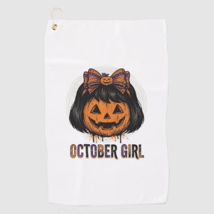 October Mädchen Kürbis Bogen Halloween Vektor Desi Golfhandtuch