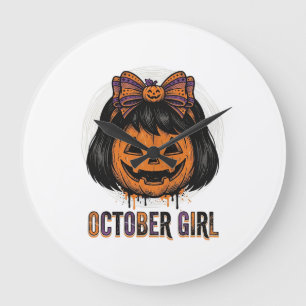 October Mädchen Kürbis Bogen Halloween Vektor Desi Große Wanduhr