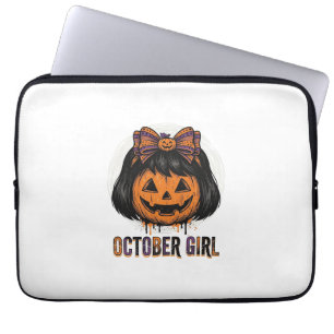 October Mädchen Kürbis Bogen Halloween Vektor Desi Laptopschutzhülle