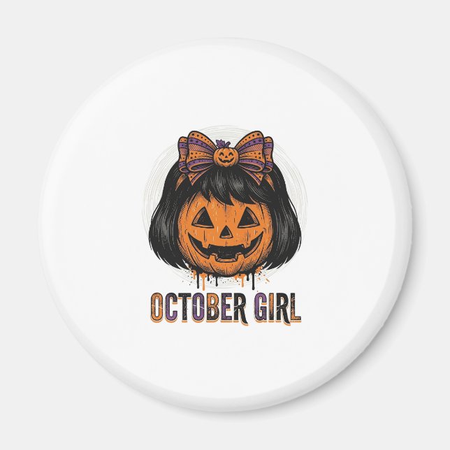 October Mädchen Kürbis Bogen Halloween Vektor Desi Magnet (Vorne)