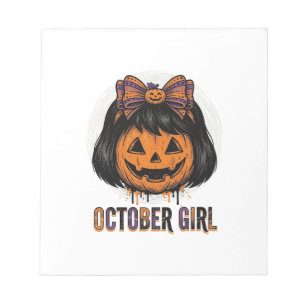 October Mädchen Kürbis Bogen Halloween Vektor Desi Notizblock