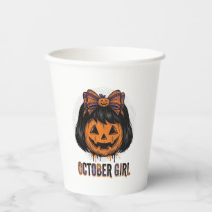 October Mädchen Kürbis Bogen Halloween Vektor Desi Pappbecher