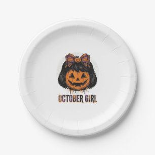 October Mädchen Kürbis Bogen Halloween Vektor Desi Pappteller