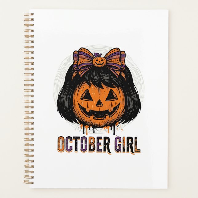 October Mädchen Kürbis Bogen Halloween Vektor Desi Planer (Vorderseite)