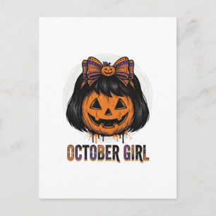 October Mädchen Kürbis Bogen Halloween Vektor Desi Postkarte