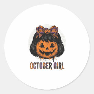 October Mädchen Kürbis Bogen Halloween Vektor Desi Runder Aufkleber