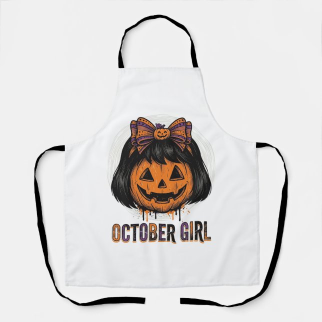 October Mädchen Kürbis Bogen Halloween Vektor Desi Schürze (Vorderseite)