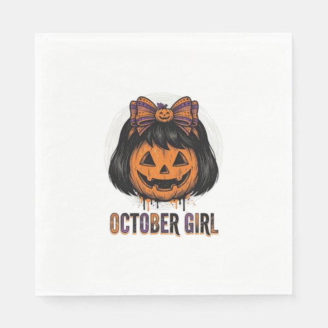 October Mädchen Kürbis Bogen Halloween Vektor Desi Serviette (Vorderseite)
