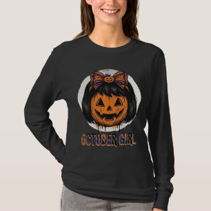 October Mädchen Kürbis Bogen Halloween Vektor Desi T-Shirt