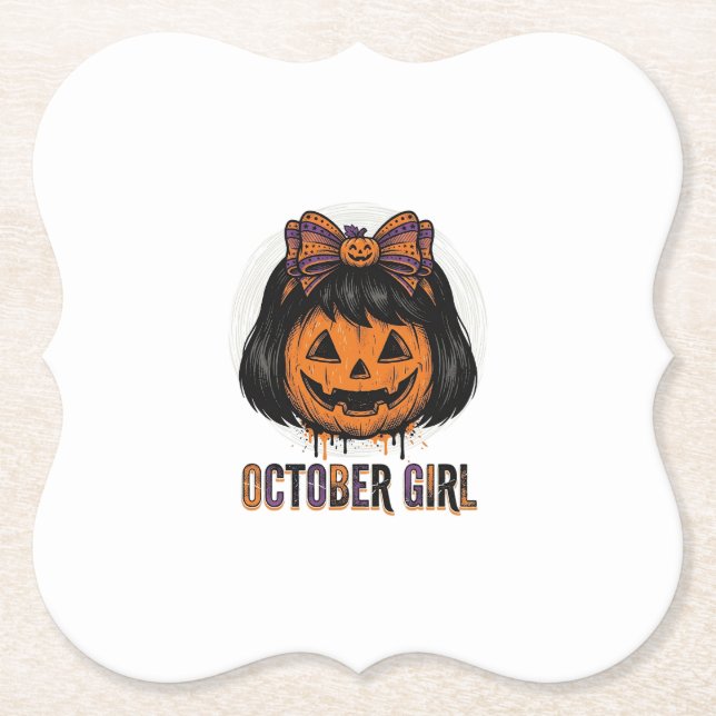 October Mädchen Kürbis Bogen Halloween Vektor Desi Untersetzer (Vorderseite)