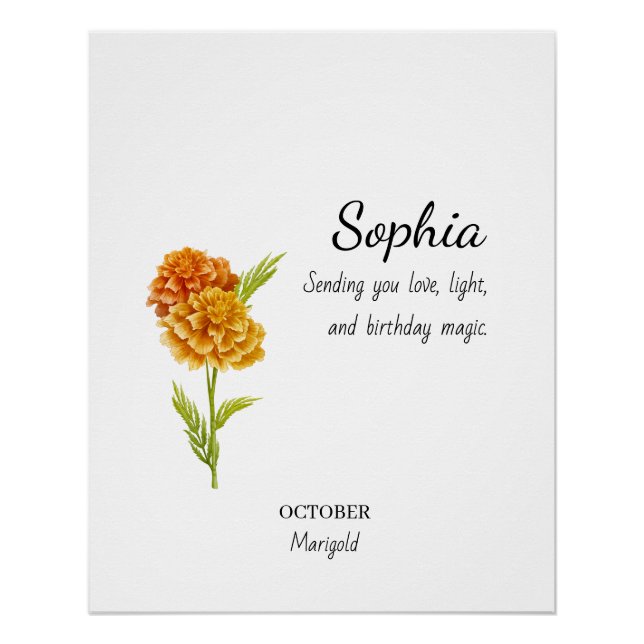 October Marigold Personalized Birthday Poster (Vorderseite)