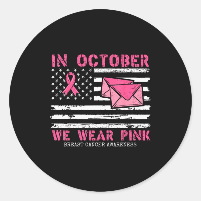 October We Wear Nk Breast Cancer Awareness Stal Wo Runder Aufkleber (Vorderseite)