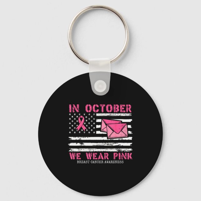 October We Wear Nk Breast Cancer Awareness Stal Wo Schlüsselanhänger (Vorderseite)