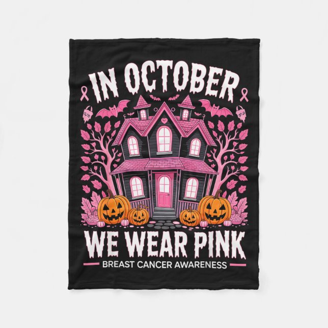 October We Wear Nk Breast Cancer Halloween Men Wom Fleecedecke (Vorderseite)