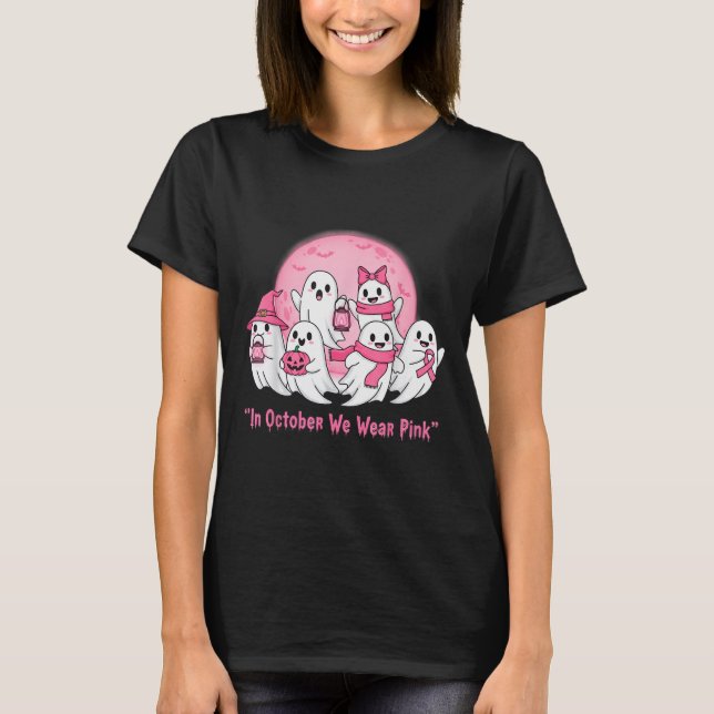 October We Wear Nk Ghosts Halloween Breast Cancer  T-Shirt (Vorderseite)