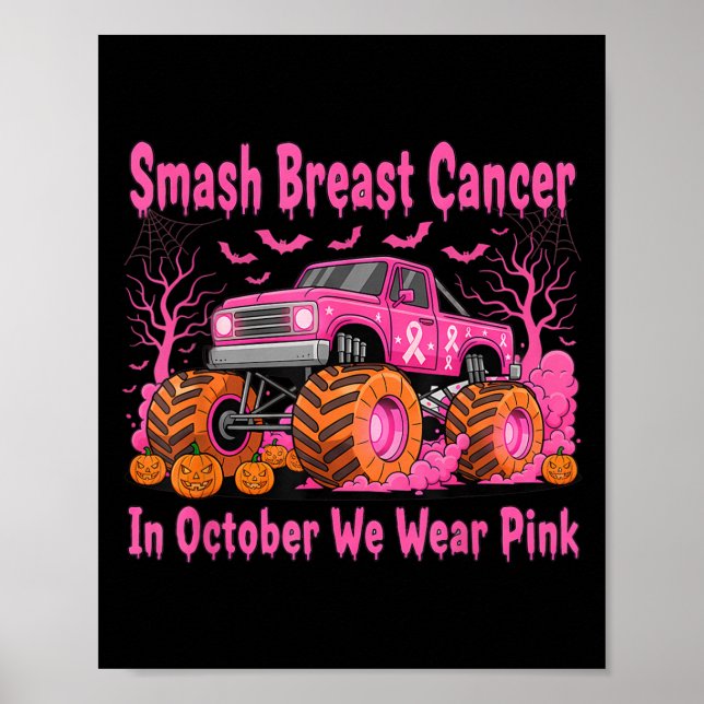 October We Wear Nk Monster Truck Halloween Breast  Poster (Vorne)
