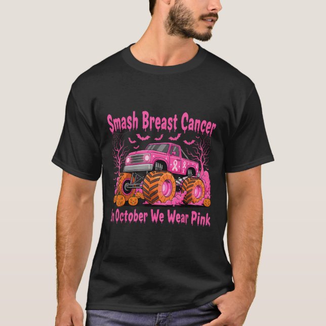 October We Wear Nk Monster Truck Halloween Breast  T-Shirt (Vorderseite)