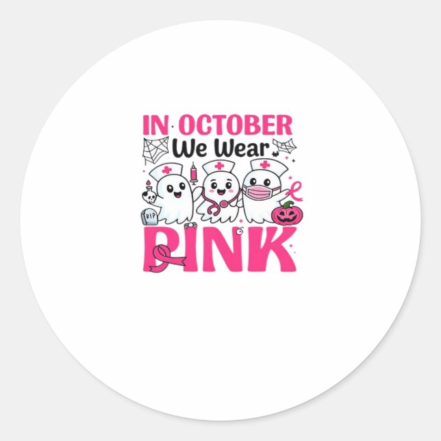 October We Wear Pink Nurse Breast Cancer Awareness Runder Aufkleber (Vorderseite)
