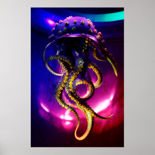 Octopi Digital Art Portrait, Monster Octopus Poster