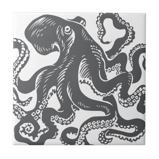 Octopus 1 black fliese (Vorderseite)