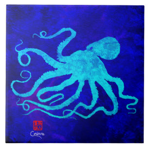 Octopus 6 R - Große Keramik Fliese