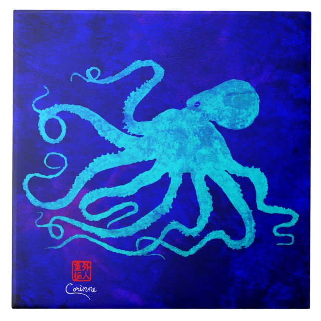 Octopus 6 R - Große Keramik Fliese (Vorderseite)