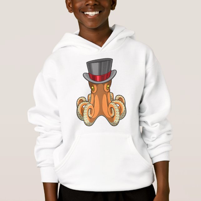 Octopus als Gentleman mit Top-Hut Hoodie (Vorderseite)