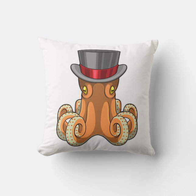 Octopus als Gentleman mit Top-Hut Kissen (Vorderseite)