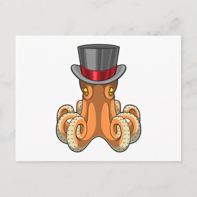 Octopus als Gentleman mit Top-Hut Postkarte (Vorderseite)