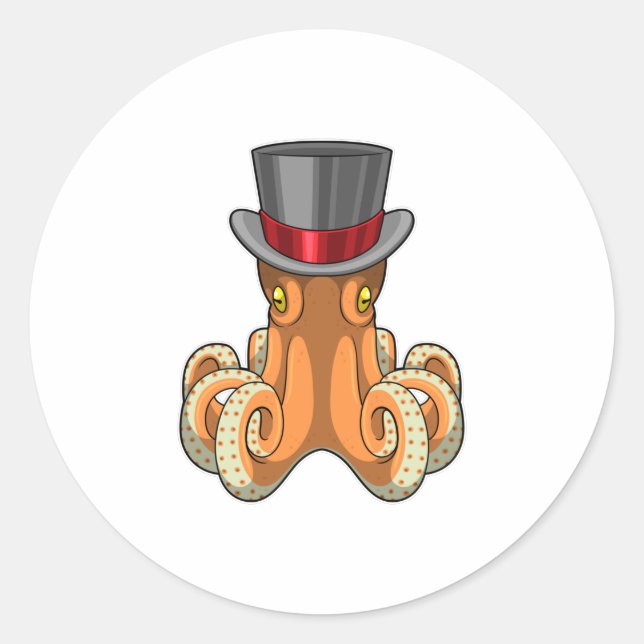 Octopus als Gentleman mit Top-Hut Runder Aufkleber (Vorderseite)