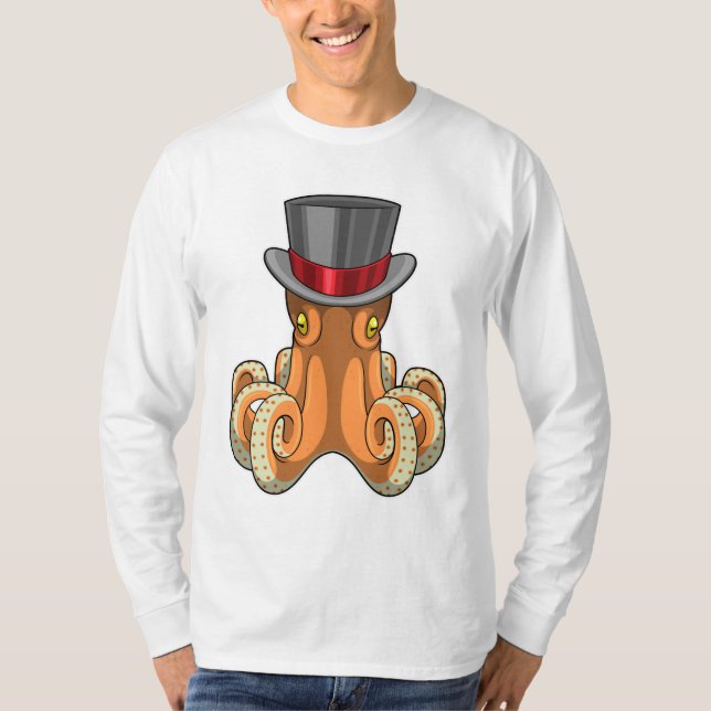Octopus als Gentleman mit Top-Hut T-Shirt (Vorderseite)
