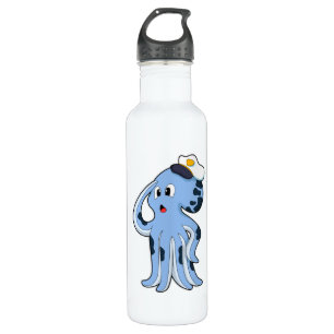 Octopus als Kapitän mit Cap Edelstahlflasche