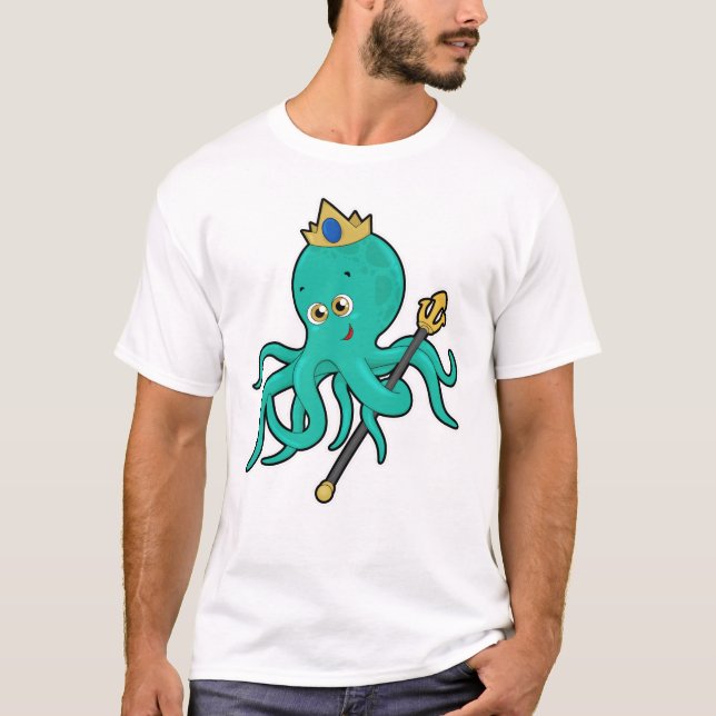 Octopus als König mit Dreifach T-Shirt (Vorderseite)