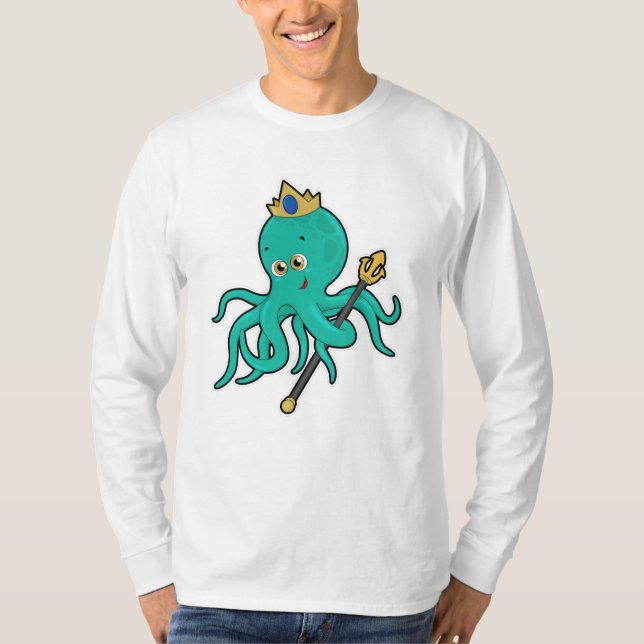 Octopus als König mit Dreifach T-Shirt (Vorderseite)