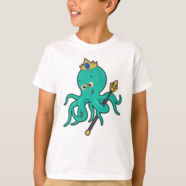 Octopus als König mit Dreifach T-Shirt (Vorderseite)