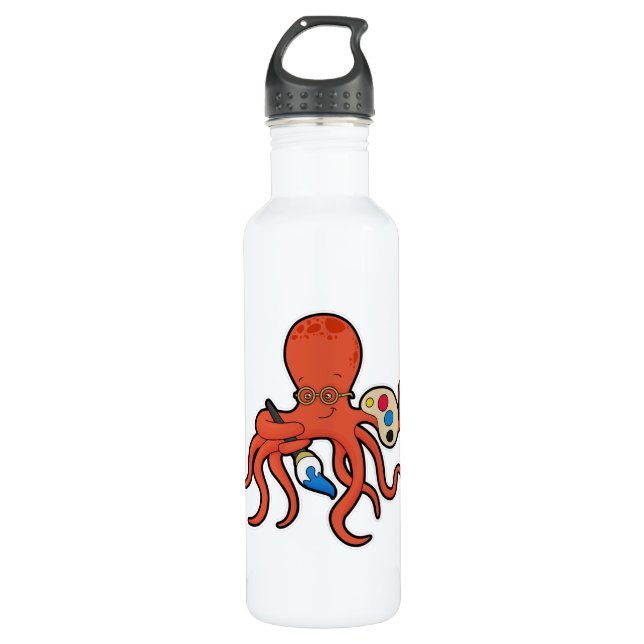 Octopus als Maler mit Pinsel und Pinsel Edelstahlflasche (Vorderseite)