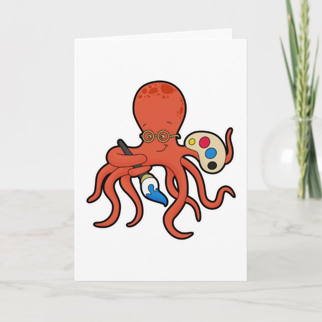 Octopus als Maler mit Pinsel und Pinsel Karte (Vorderseite)