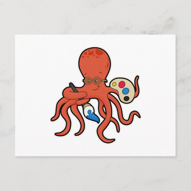 Octopus als Maler mit Pinsel und Pinsel Postkarte (Vorderseite)